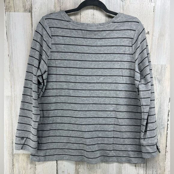 J.Jill Striped Waffle Thermal Long Sleeve Gray Shirt Patch Pocket Womens Medium - Picture 3 of 7